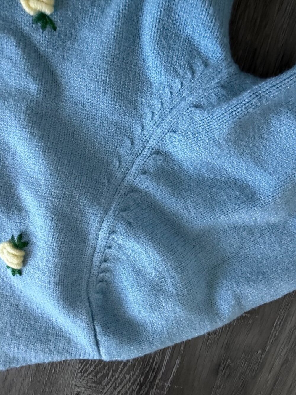 Pink Pepper Light Blue Floral Embroidered Knit Sweater | Size S/M - Picture 5 of 6